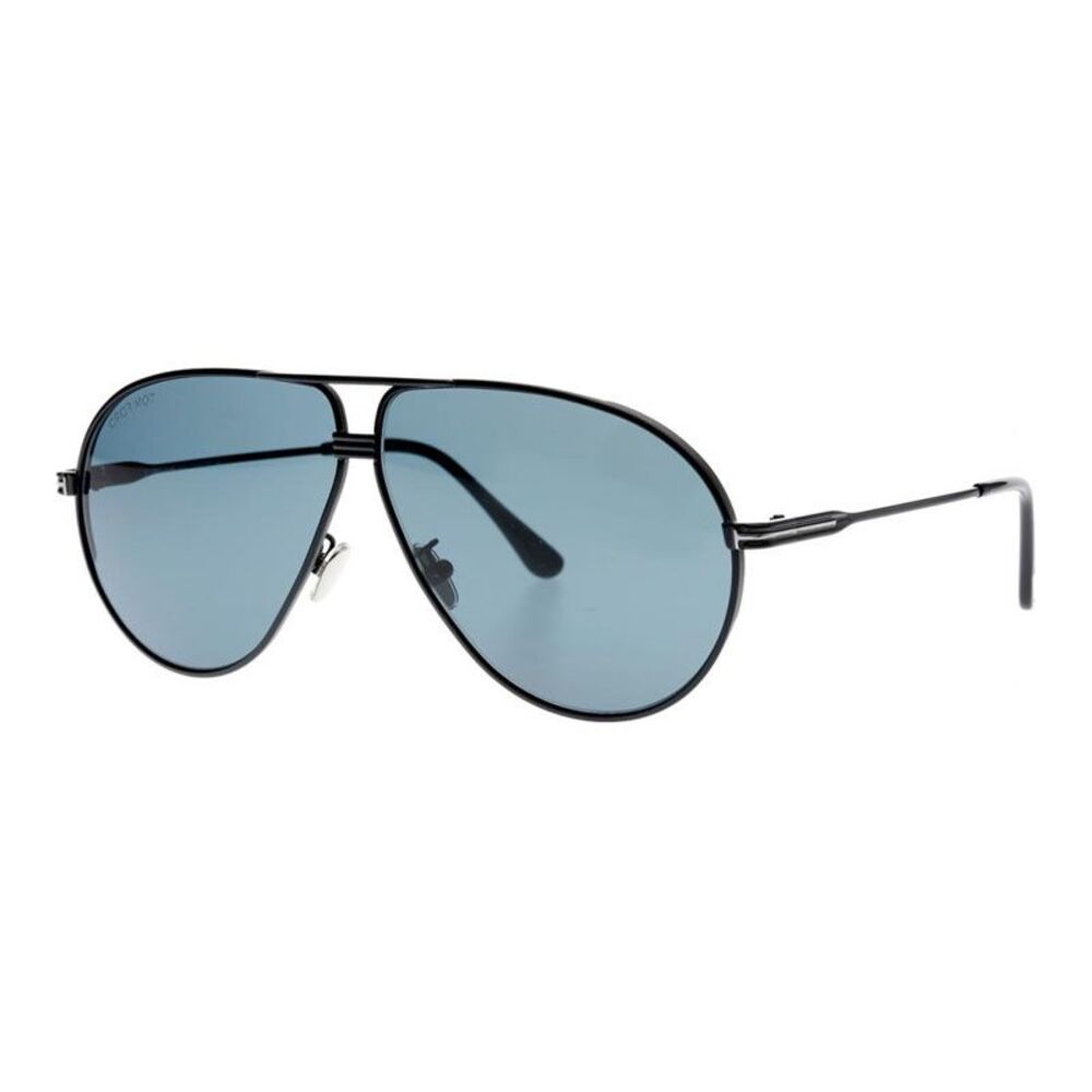 Tom Ford Sunglasses Aviator Full Rim, Shiny Black Frame and Green Lens